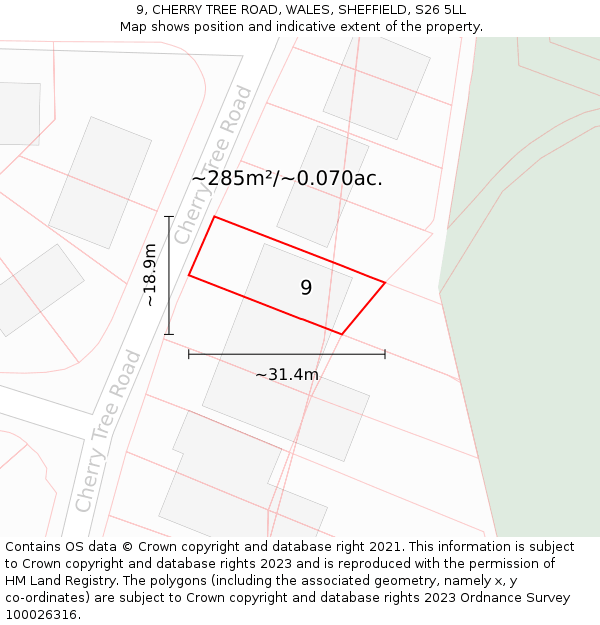 9, CHERRY TREE ROAD, WALES, SHEFFIELD, S26 5LL: Plot and title map