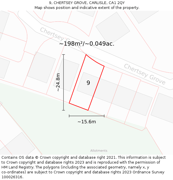 9, CHERTSEY GROVE, CARLISLE, CA1 2QY: Plot and title map