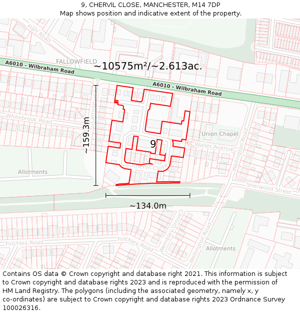 9, CHERVIL CLOSE, MANCHESTER, M14 7DP: Plot and title map