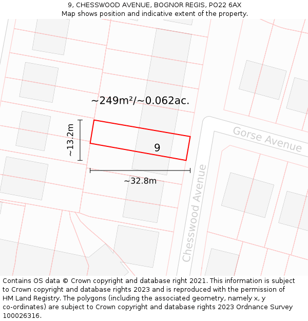 9, CHESSWOOD AVENUE, BOGNOR REGIS, PO22 6AX: Plot and title map