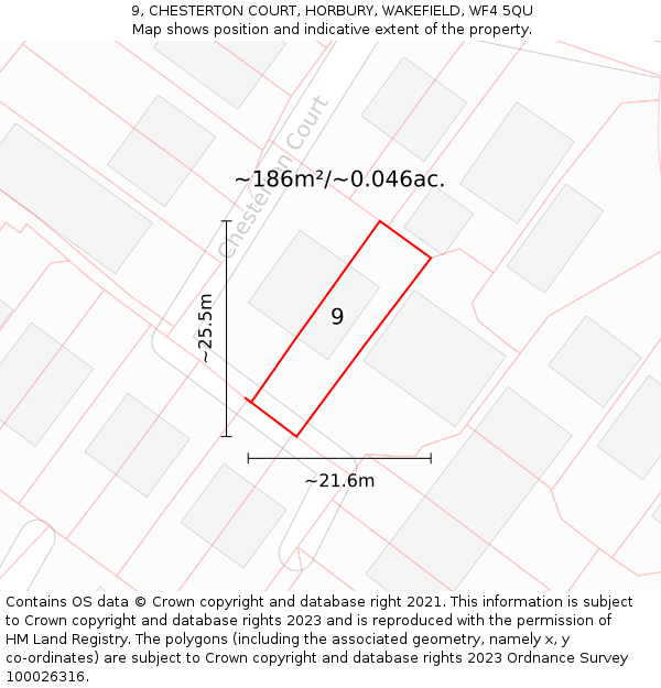 9, CHESTERTON COURT, HORBURY, WAKEFIELD, WF4 5QU: Plot and title map