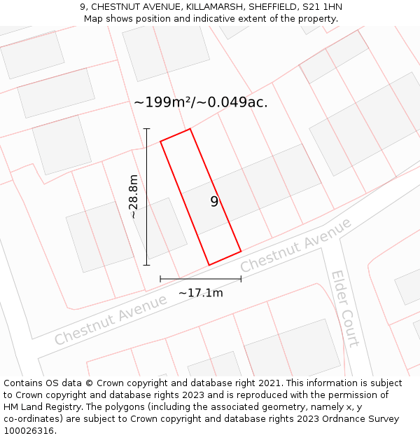 9, CHESTNUT AVENUE, KILLAMARSH, SHEFFIELD, S21 1HN: Plot and title map