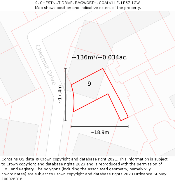9, CHESTNUT DRIVE, BAGWORTH, COALVILLE, LE67 1GW: Plot and title map