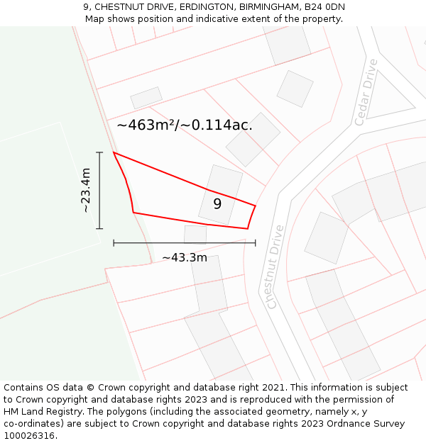 9, CHESTNUT DRIVE, ERDINGTON, BIRMINGHAM, B24 0DN: Plot and title map
