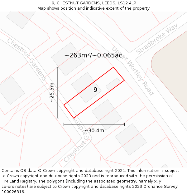 9, CHESTNUT GARDENS, LEEDS, LS12 4LP: Plot and title map