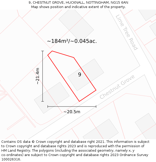 9, CHESTNUT GROVE, HUCKNALL, NOTTINGHAM, NG15 6AN: Plot and title map
