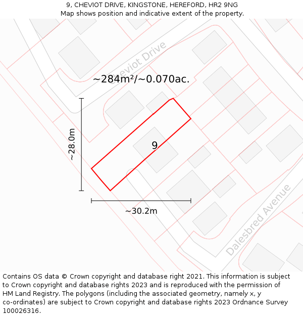 9, CHEVIOT DRIVE, KINGSTONE, HEREFORD, HR2 9NG: Plot and title map