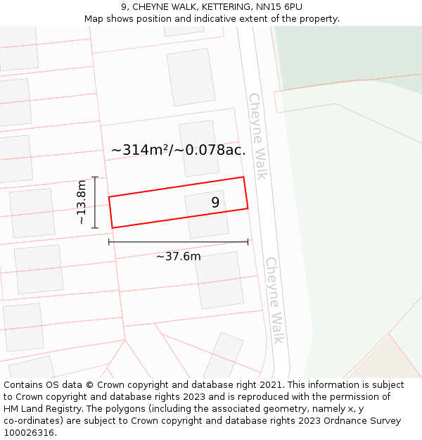 9, CHEYNE WALK, KETTERING, NN15 6PU: Plot and title map
