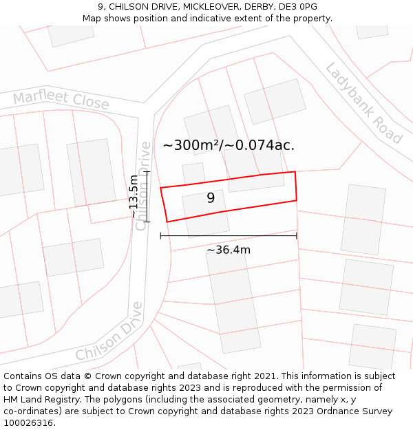 9, CHILSON DRIVE, MICKLEOVER, DERBY, DE3 0PG: Plot and title map