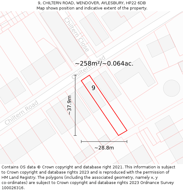 9, CHILTERN ROAD, WENDOVER, AYLESBURY, HP22 6DB: Plot and title map