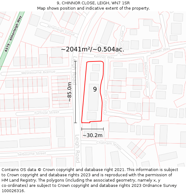 9, CHINNOR CLOSE, LEIGH, WN7 1SR: Plot and title map