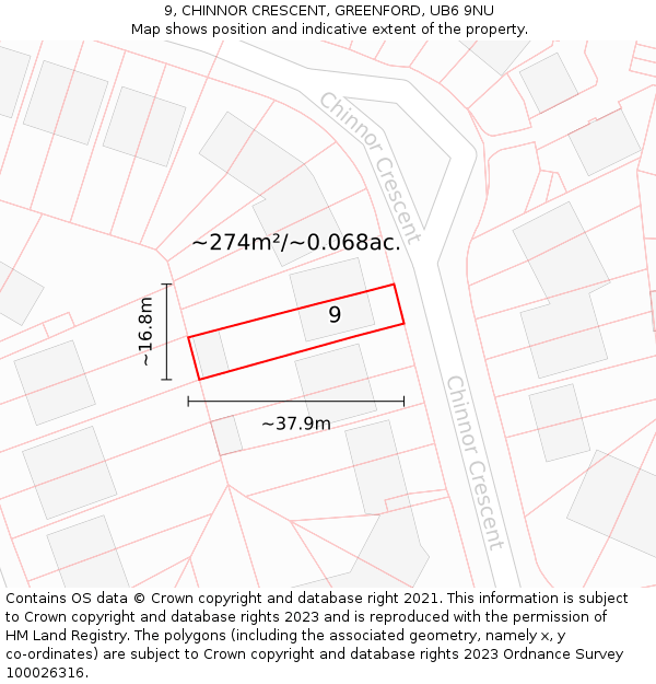 9, CHINNOR CRESCENT, GREENFORD, UB6 9NU: Plot and title map