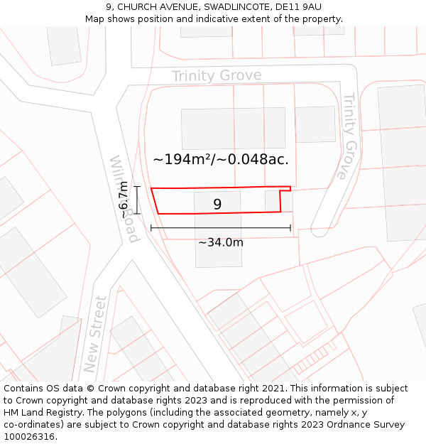 9, CHURCH AVENUE, SWADLINCOTE, DE11 9AU: Plot and title map
