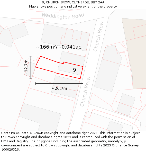 9, CHURCH BROW, CLITHEROE, BB7 2AA: Plot and title map