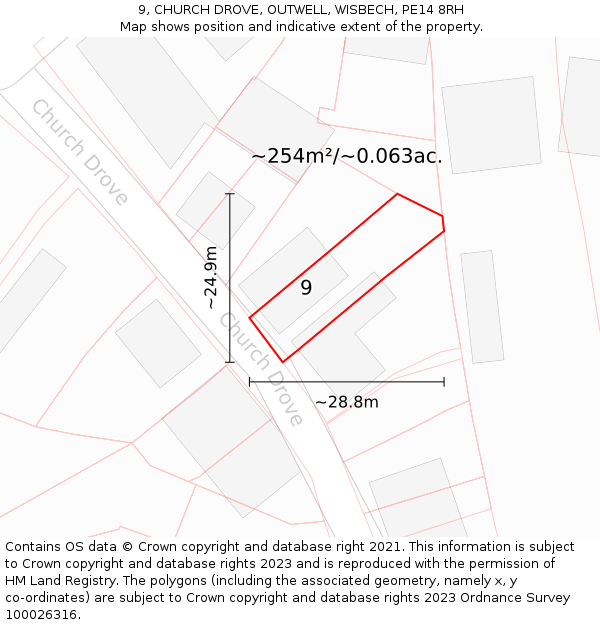 9, CHURCH DROVE, OUTWELL, WISBECH, PE14 8RH: Plot and title map