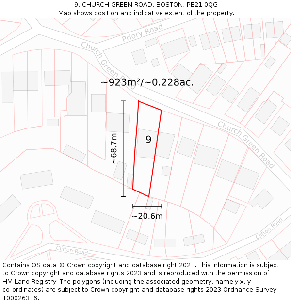 9, CHURCH GREEN ROAD, BOSTON, PE21 0QG: Plot and title map
