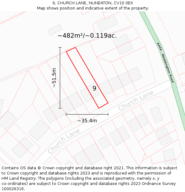 9, CHURCH LANE, NUNEATON, CV10 0EX: Plot and title map
