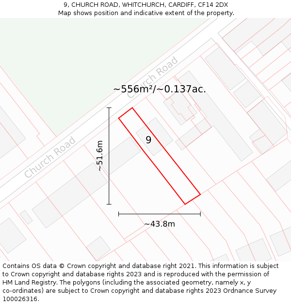 9, CHURCH ROAD, WHITCHURCH, CARDIFF, CF14 2DX: Plot and title map