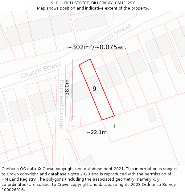 9, CHURCH STREET, BILLERICAY, CM11 2SY: Plot and title map