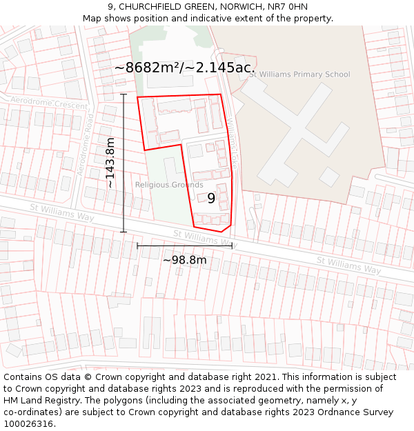 9, CHURCHFIELD GREEN, NORWICH, NR7 0HN: Plot and title map