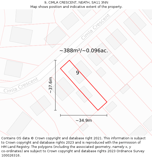 9, CIMLA CRESCENT, NEATH, SA11 3NN: Plot and title map