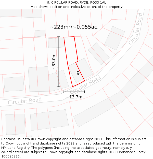 9, CIRCULAR ROAD, RYDE, PO33 1AL: Plot and title map