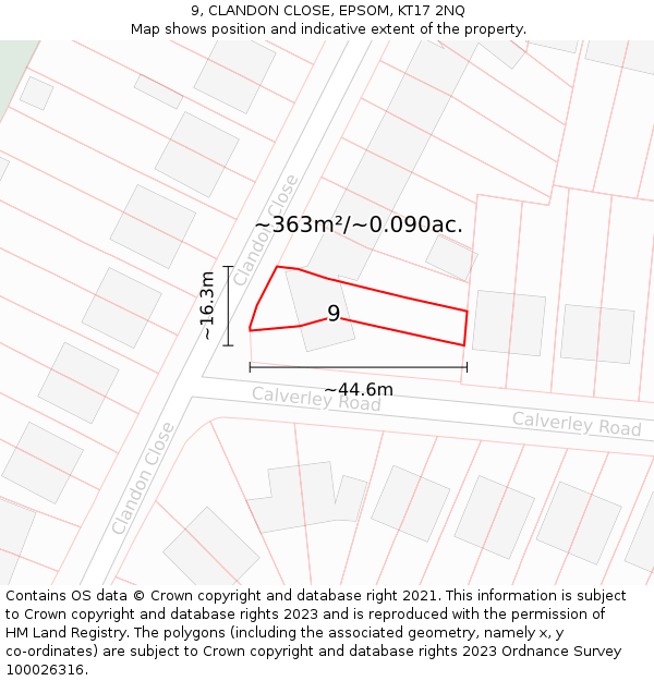 9, CLANDON CLOSE, EPSOM, KT17 2NQ: Plot and title map