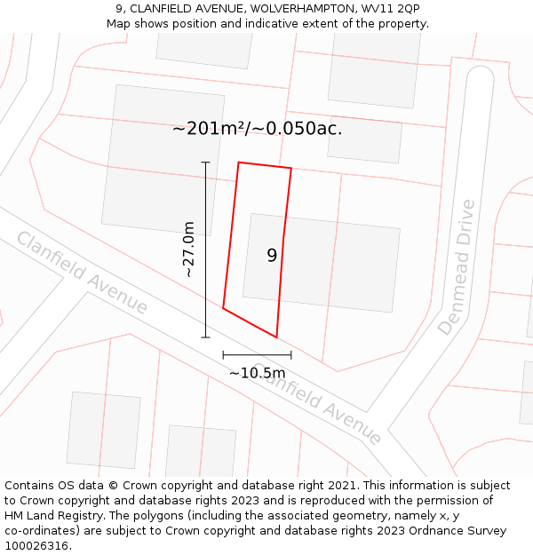 9, CLANFIELD AVENUE, WOLVERHAMPTON, WV11 2QP: Plot and title map