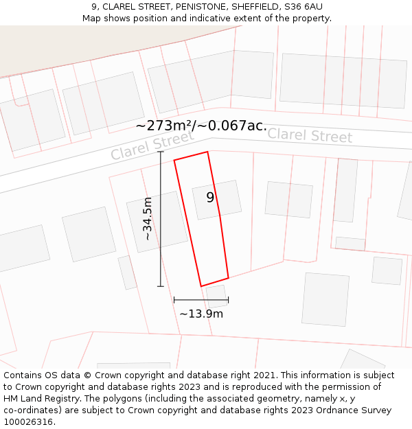 9, CLAREL STREET, PENISTONE, SHEFFIELD, S36 6AU: Plot and title map