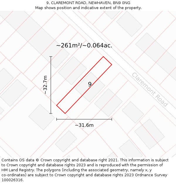 9, CLAREMONT ROAD, NEWHAVEN, BN9 0NG: Plot and title map