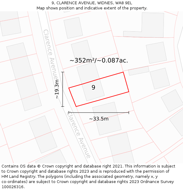 9, CLARENCE AVENUE, WIDNES, WA8 9EL: Plot and title map
