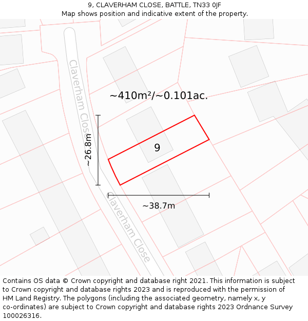 9, CLAVERHAM CLOSE, BATTLE, TN33 0JF: Plot and title map