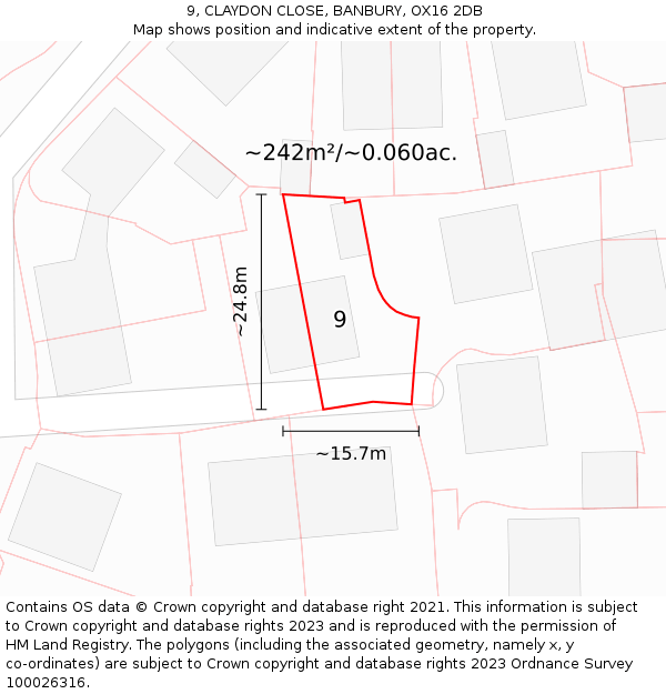 9, CLAYDON CLOSE, BANBURY, OX16 2DB: Plot and title map