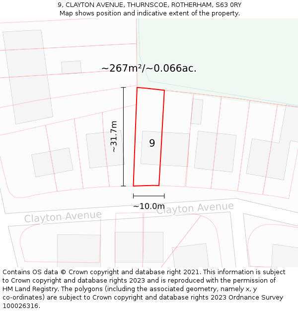 9, CLAYTON AVENUE, THURNSCOE, ROTHERHAM, S63 0RY: Plot and title map