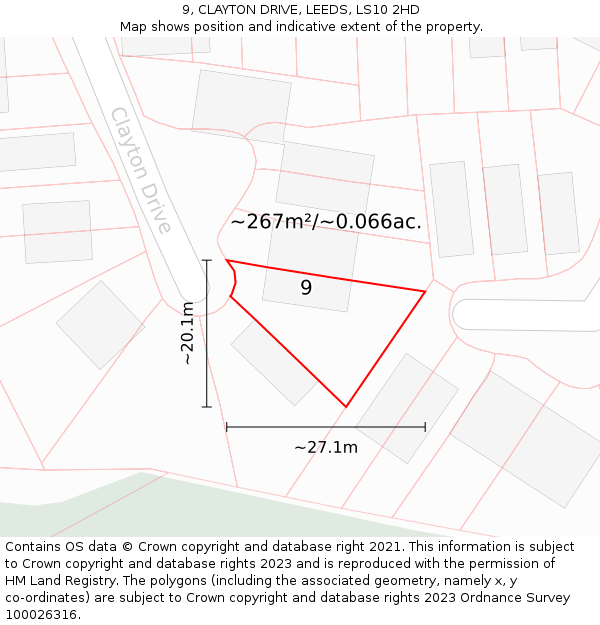 9, CLAYTON DRIVE, LEEDS, LS10 2HD: Plot and title map