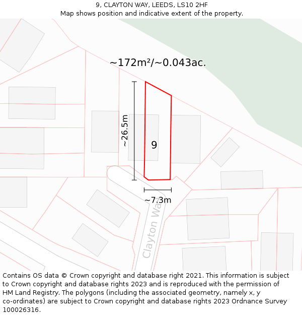 9, CLAYTON WAY, LEEDS, LS10 2HF: Plot and title map