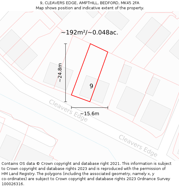 9, CLEAVERS EDGE, AMPTHILL, BEDFORD, MK45 2FA: Plot and title map