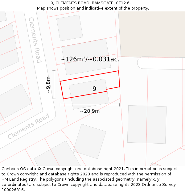 9, CLEMENTS ROAD, RAMSGATE, CT12 6UL: Plot and title map