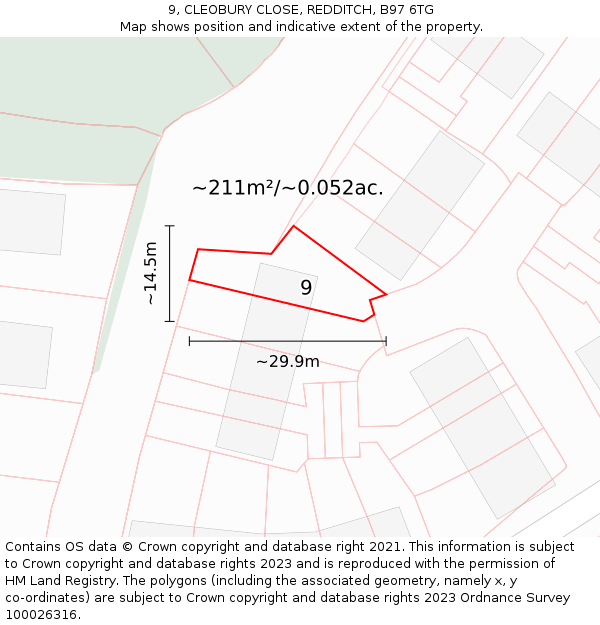9, CLEOBURY CLOSE, REDDITCH, B97 6TG: Plot and title map