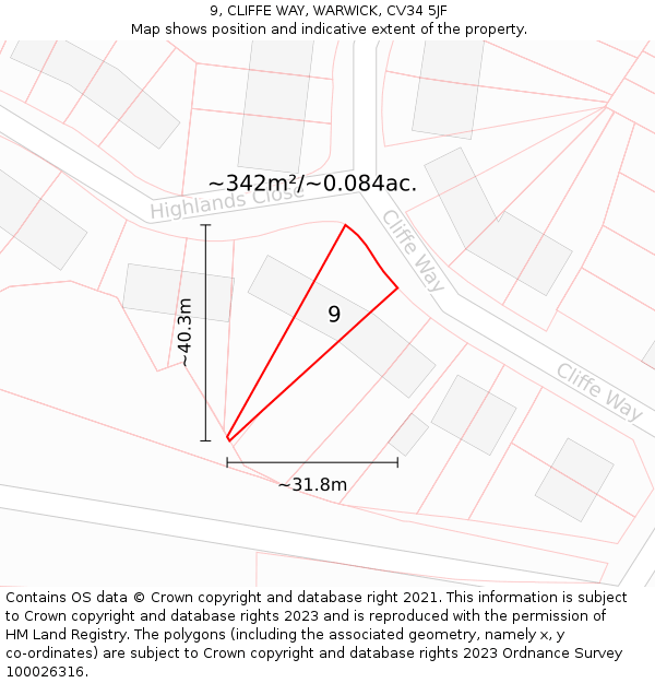 9, CLIFFE WAY, WARWICK, CV34 5JF: Plot and title map