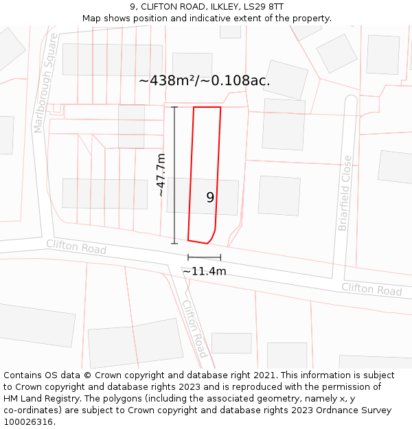 9, CLIFTON ROAD, ILKLEY, LS29 8TT: Plot and title map