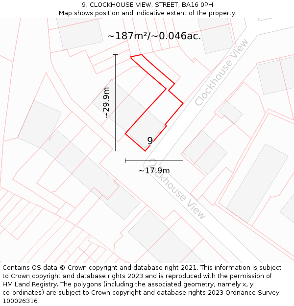 9, CLOCKHOUSE VIEW, STREET, BA16 0PH: Plot and title map