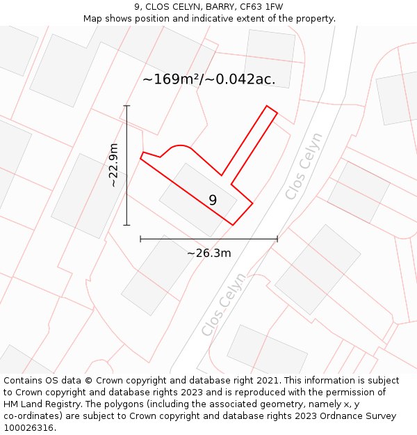 9, CLOS CELYN, BARRY, CF63 1FW: Plot and title map