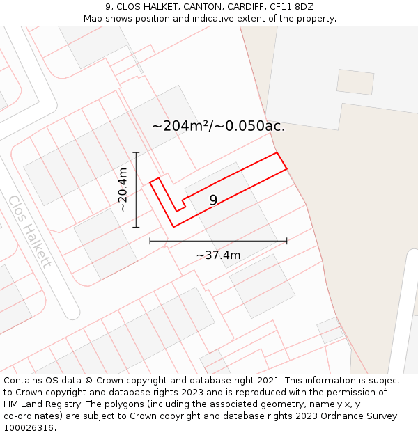 9, CLOS HALKET, CANTON, CARDIFF, CF11 8DZ: Plot and title map
