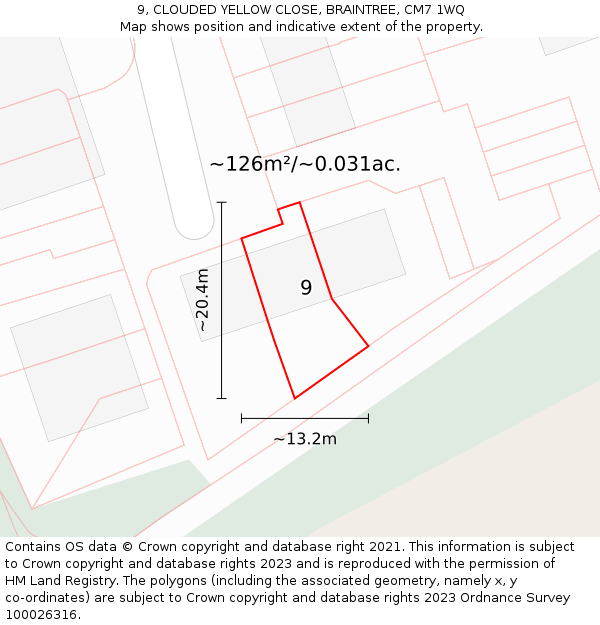 9, CLOUDED YELLOW CLOSE, BRAINTREE, CM7 1WQ: Plot and title map