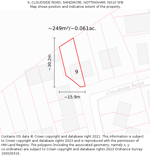 9, CLOUDSIDE ROAD, SANDIACRE, NOTTINGHAM, NG10 5FB: Plot and title map