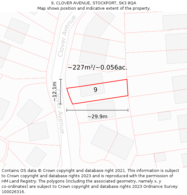 9, CLOVER AVENUE, STOCKPORT, SK3 8QA: Plot and title map