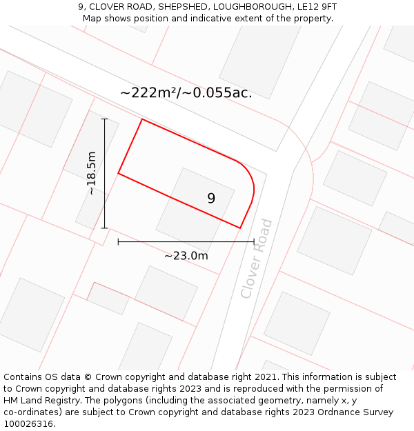 9, CLOVER ROAD, SHEPSHED, LOUGHBOROUGH, LE12 9FT: Plot and title map