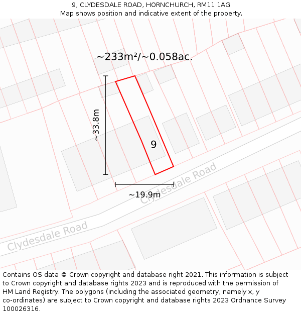 9, CLYDESDALE ROAD, HORNCHURCH, RM11 1AG: Plot and title map