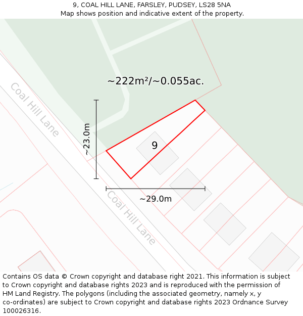 9, COAL HILL LANE, FARSLEY, PUDSEY, LS28 5NA: Plot and title map